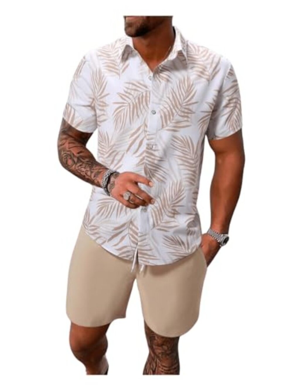 Men's Hawaiian Matching 2 Piece Set Shirt & Shorts Tropical Print Summer Beach